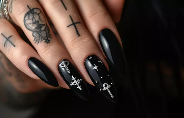 Black nails with cross design