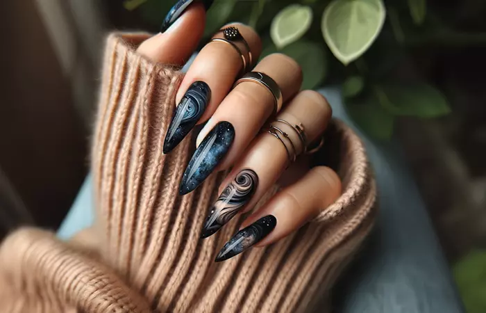 Black stiletto nail design