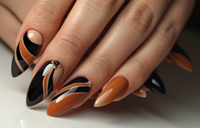 Brown and black nail design