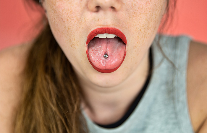 A standard tongue piercing