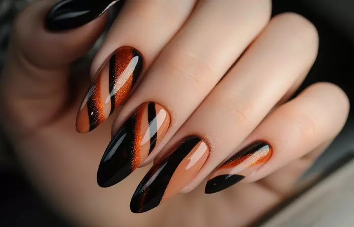 Tan and black nail design
