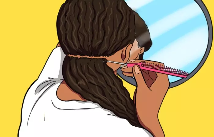 A girl creating hair sections using a rat tail comb