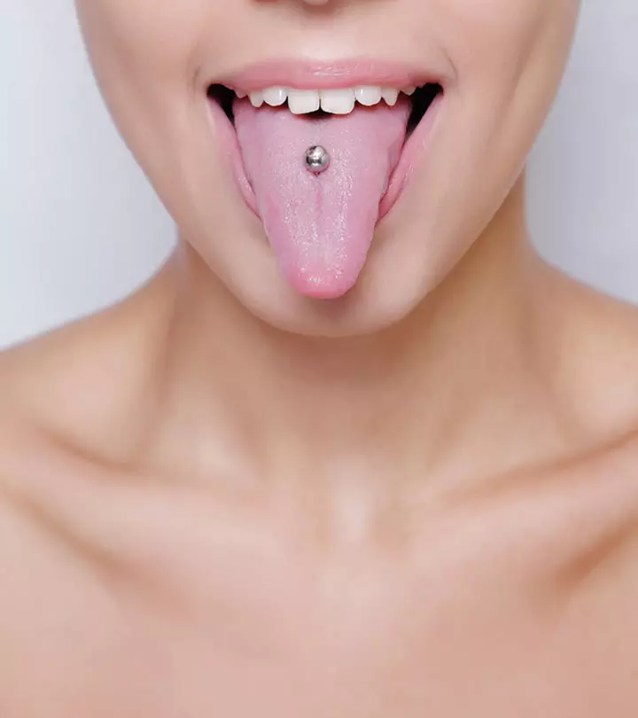 Woman with a tongue piercing