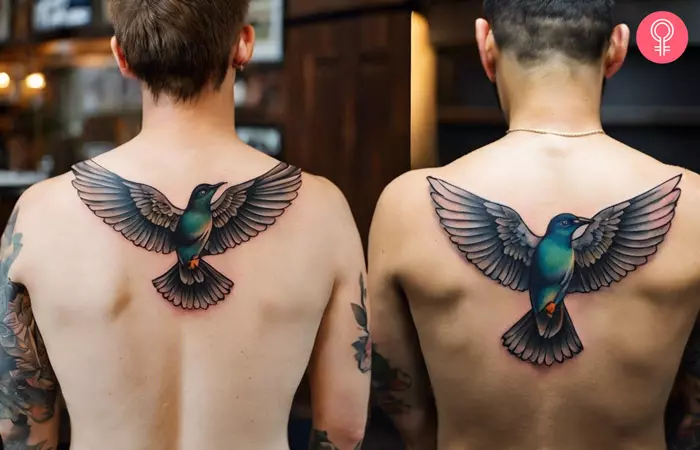 Brothers sporting twin brother tattoos on their back