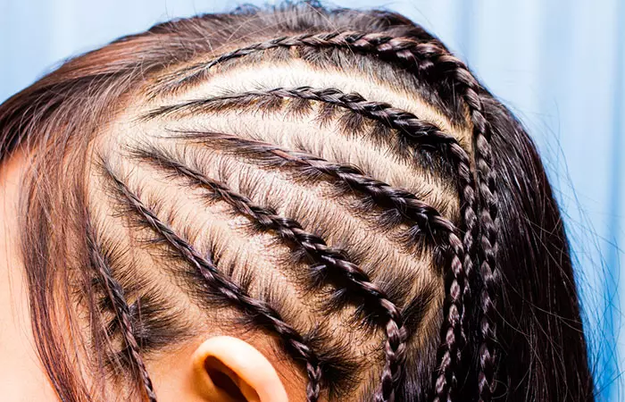 Close-up of stitch braid pattern on the scalp
