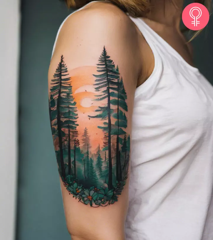 Traditional forest tattoo on the arm