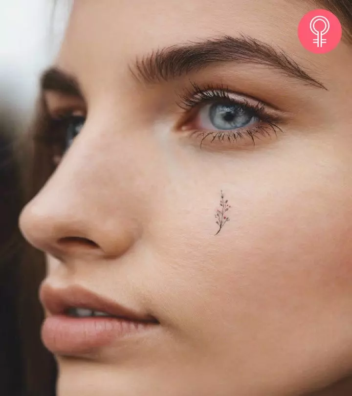 Woman with a beautiful micro floral under eye tattoo