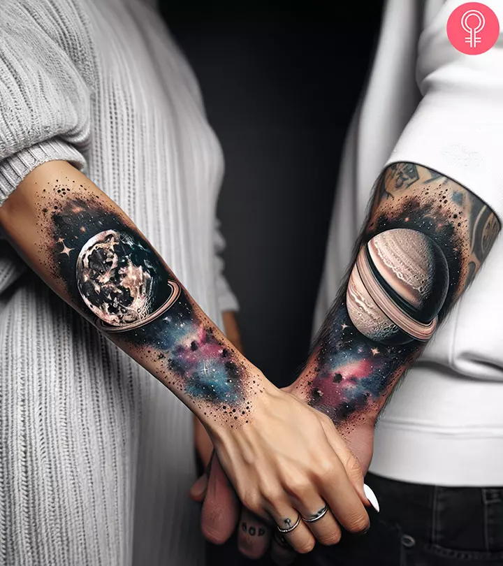 Moon and saturn matching wedding tattoos