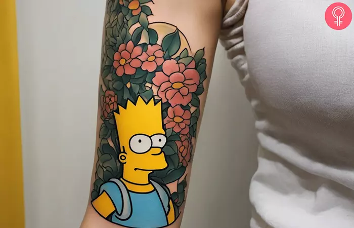 A Bart Simpson tattoo on a woman’s arm