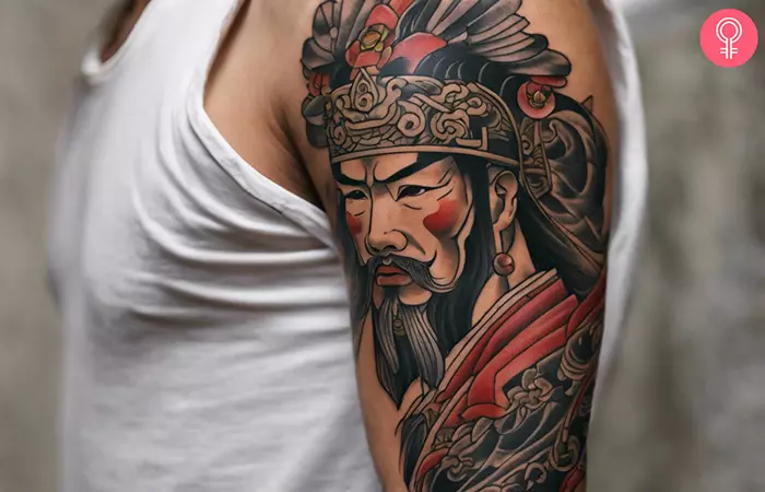 A Chinese warrior tattoo on the upper arm