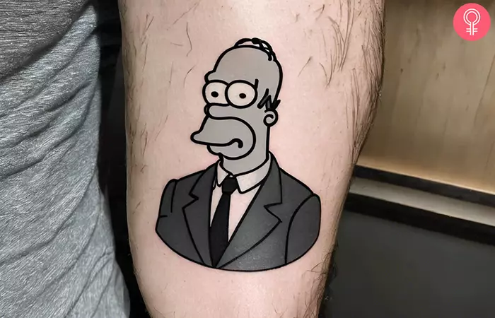 A Simpsons tattoo in black and gray