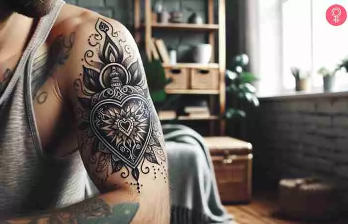  A black lined heart locket tattoo