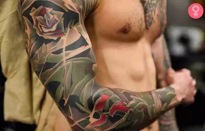 A camouflage sleeve military tattoo