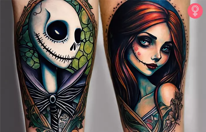 A couple with a Jack and a Sally tattoo 