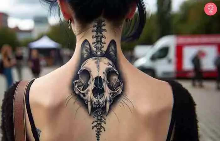 A goth cat skull tattoo