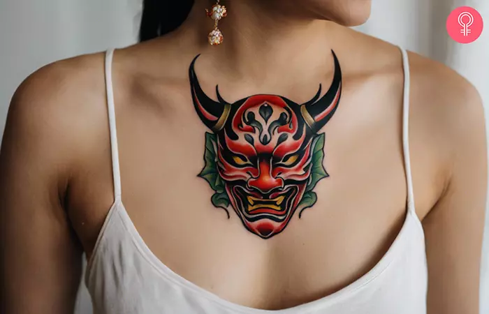 A hannya mask chest tattoo