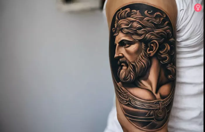 A man with Jupiter God tattoo on arm