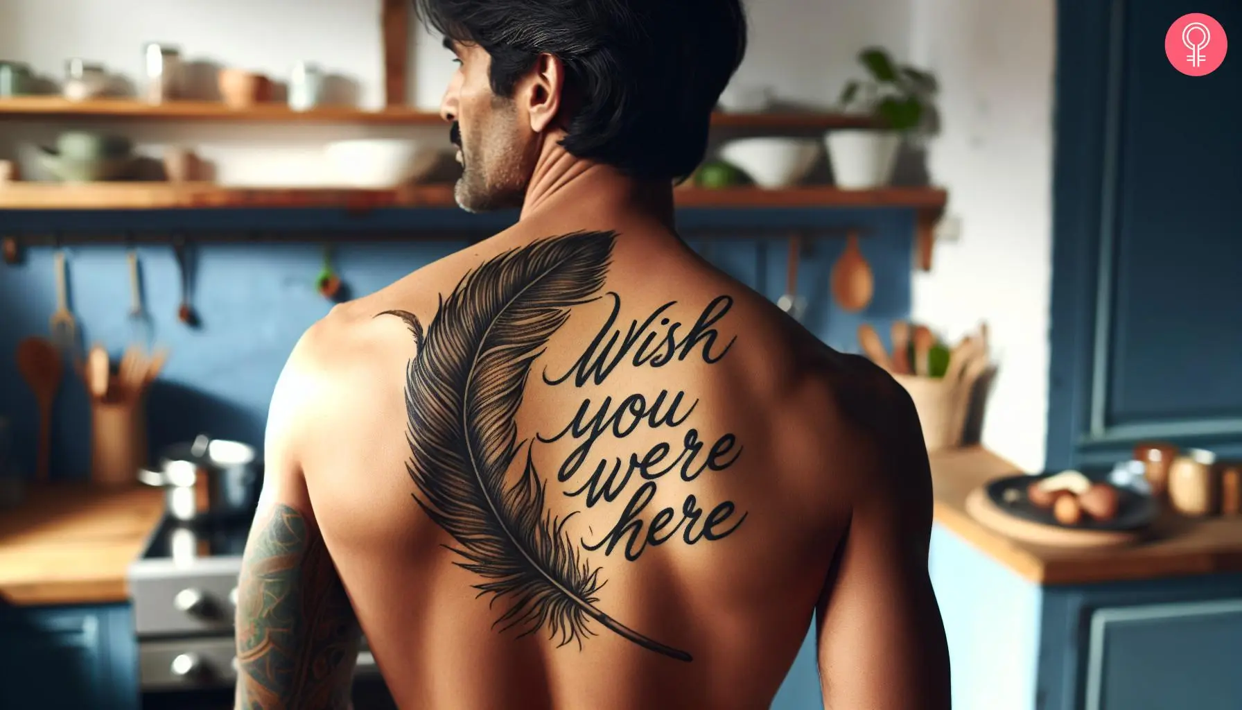 A man with a brother passing tattoo on his upper back