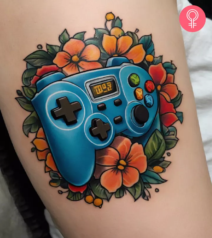 A man with a mario video game tattoo on his forearm