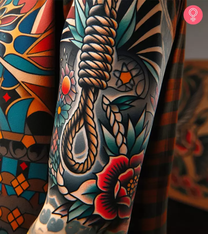 A man with a noose tattoo on the upper arm