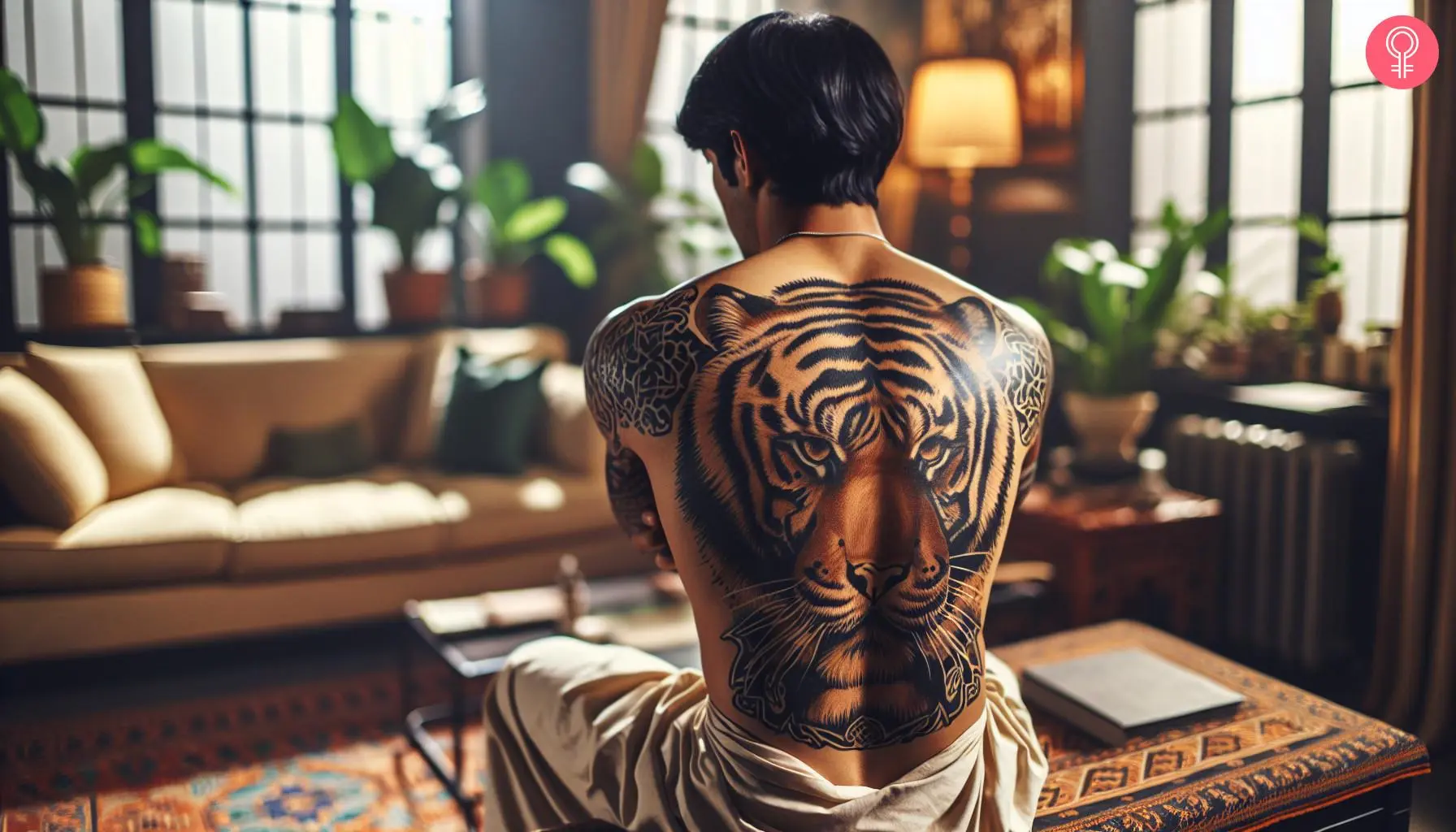 A man with a tiger tattoo on his back