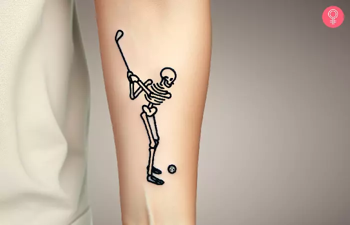 A man with skeleton golf tattoo on the forearm