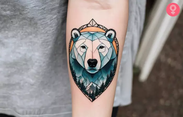 A polar bear face tattoo