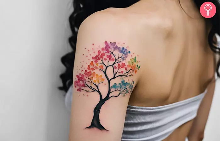 A rainbow cherry blossom tattoo