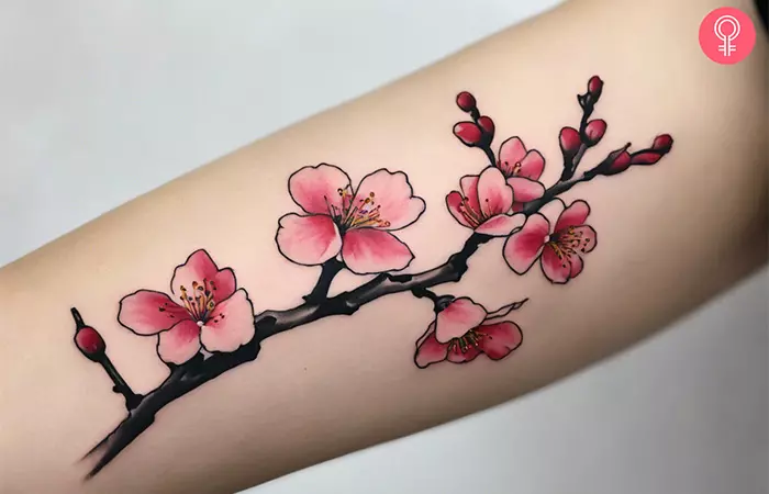 A realistic cherry blossom tattoo