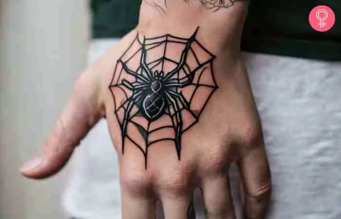 A spider tattoo on the back of the hand