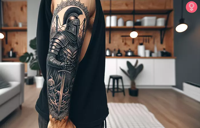 A traditional warrior knight on the forearm