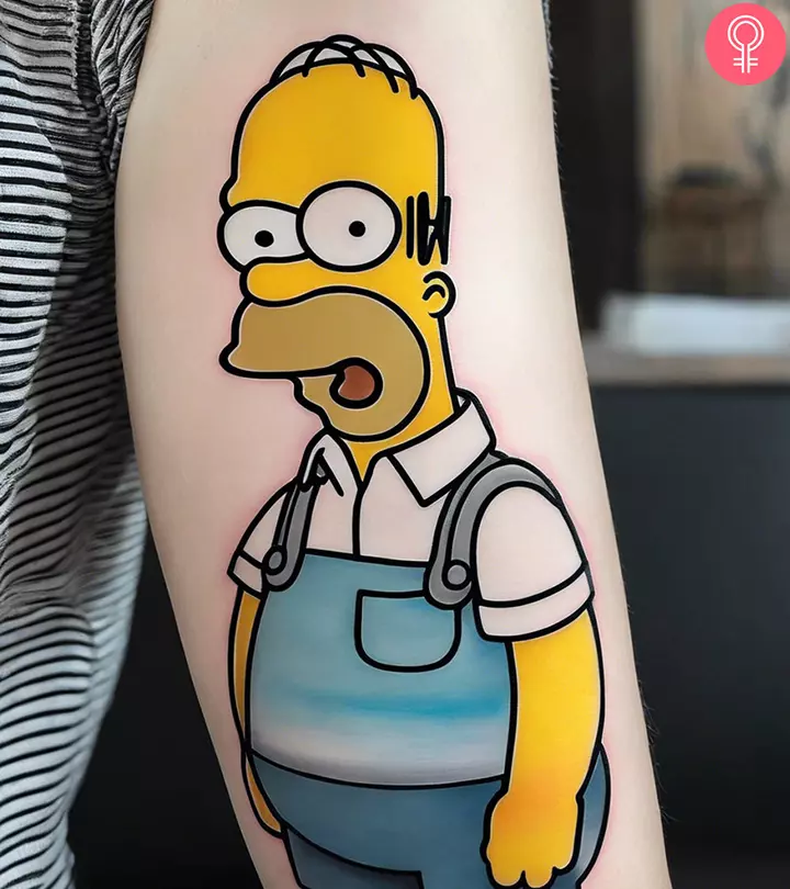 A woman sporting a Simpsons tattoo