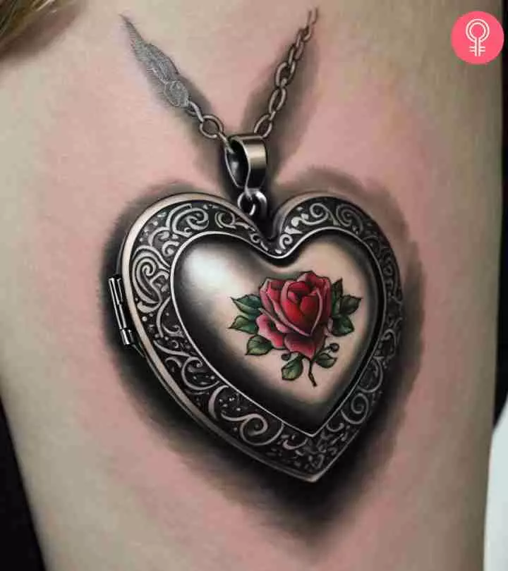 A woman sporting a heart locket tattoo