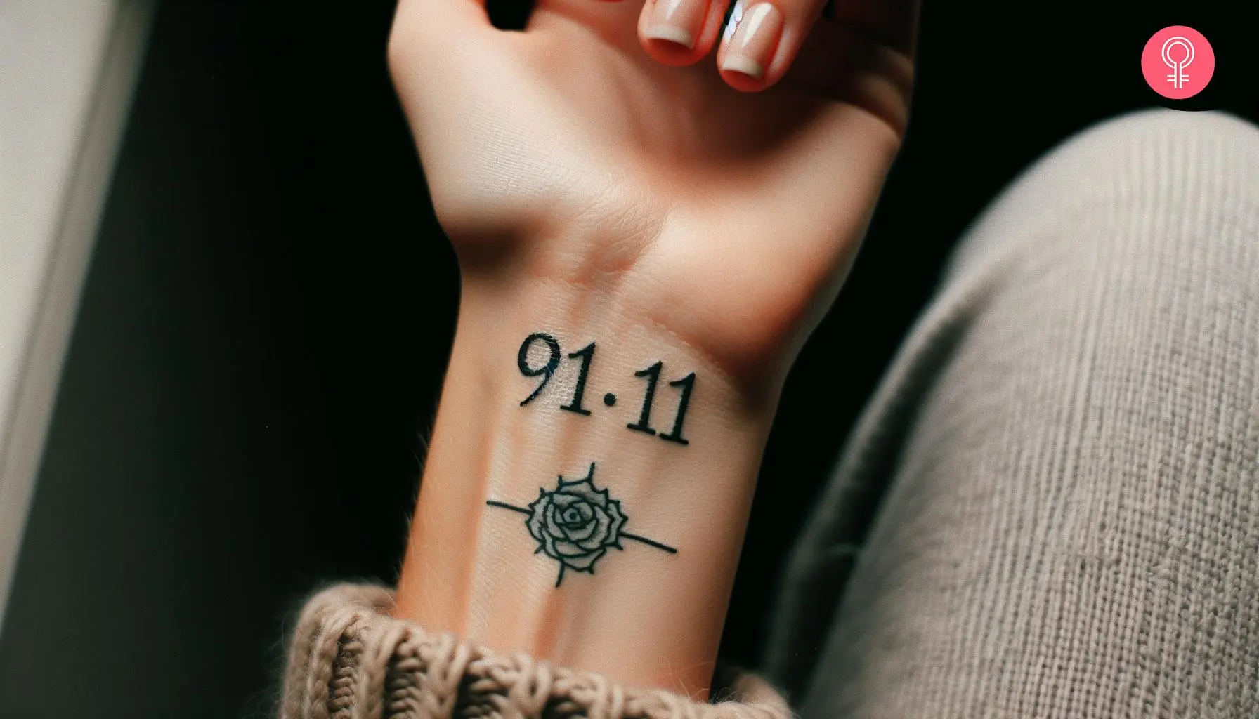 A woman with a Psalm 9111 tattoo on her wrist