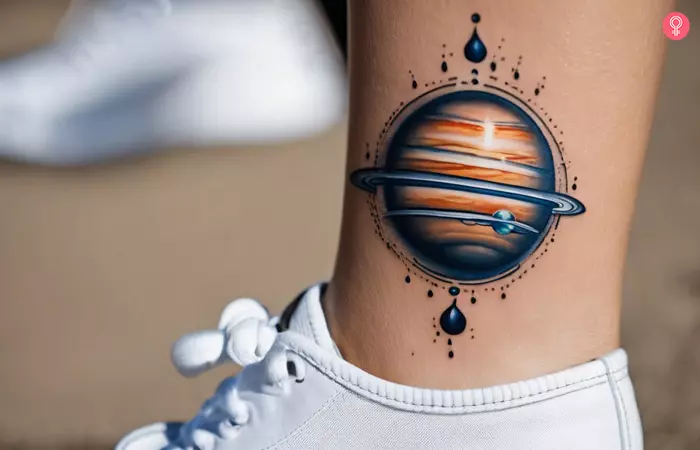 A woman with a ‘drops of Jupiter’ tattoo on her calf