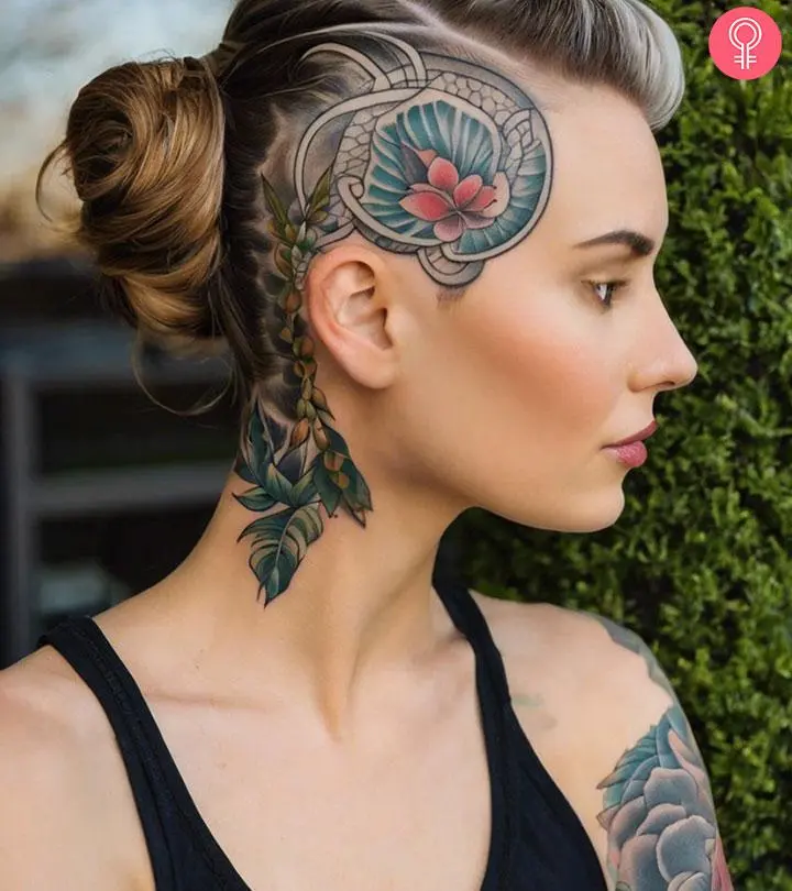 A woman with a head tattoo