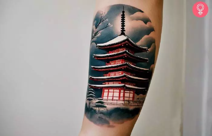 A woman with a traditional Japanese Tebori temple tattoo