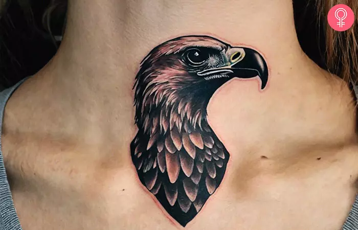 A woman with a vulture neck tattoo