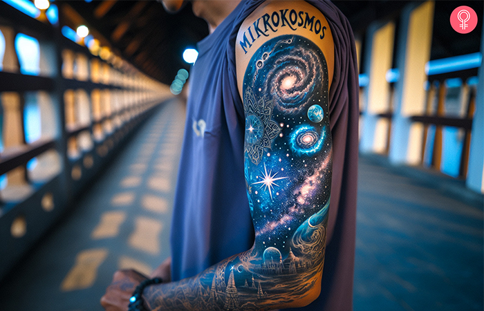 Mikrokosmos BTS tattoo on a man’s arm