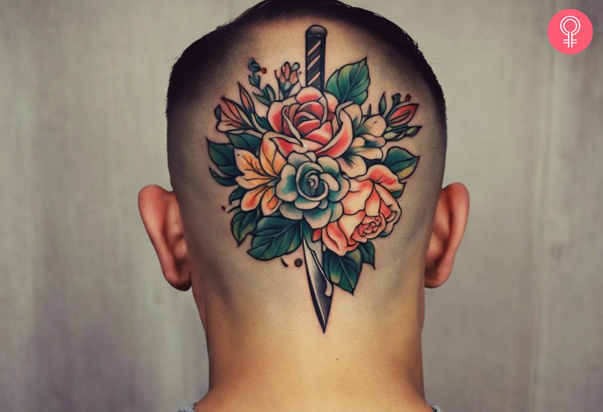 American traditional head tattoo