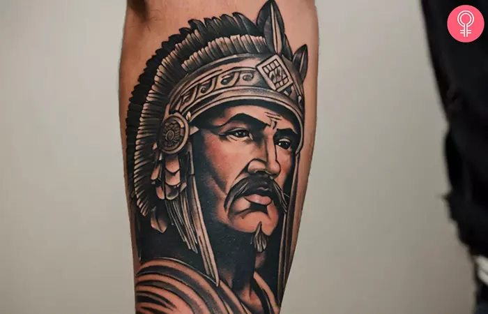 An ancient warrior tattoo on the forearm
