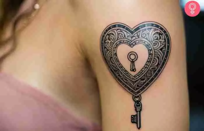 An old-school heart locket tattoo