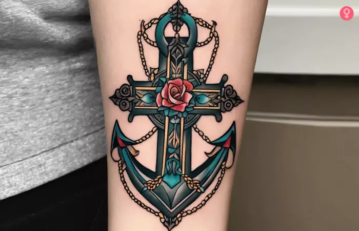 Anchor cross tattoo design