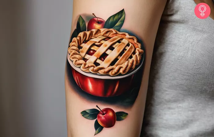 Apple pie tattoo on the lower arm
