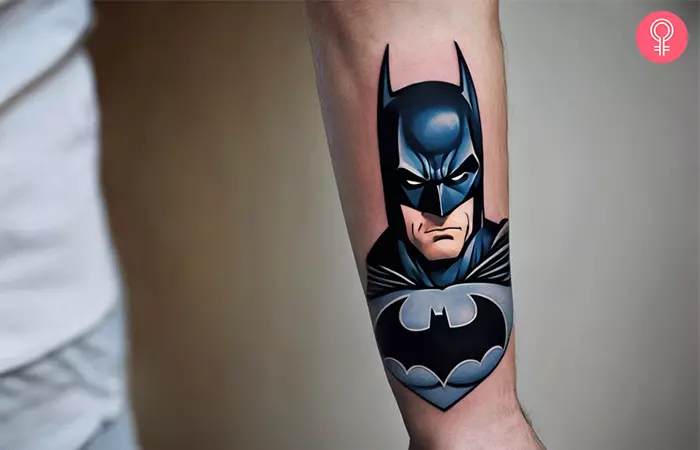 A small cartoon Batman tattoo