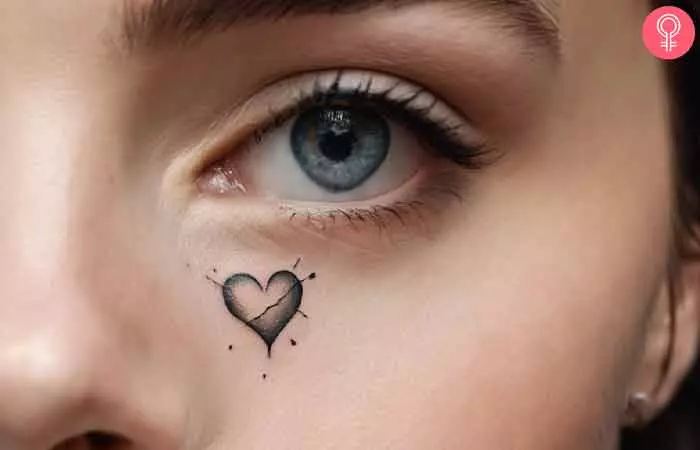 Broken heart tattoo under the eye