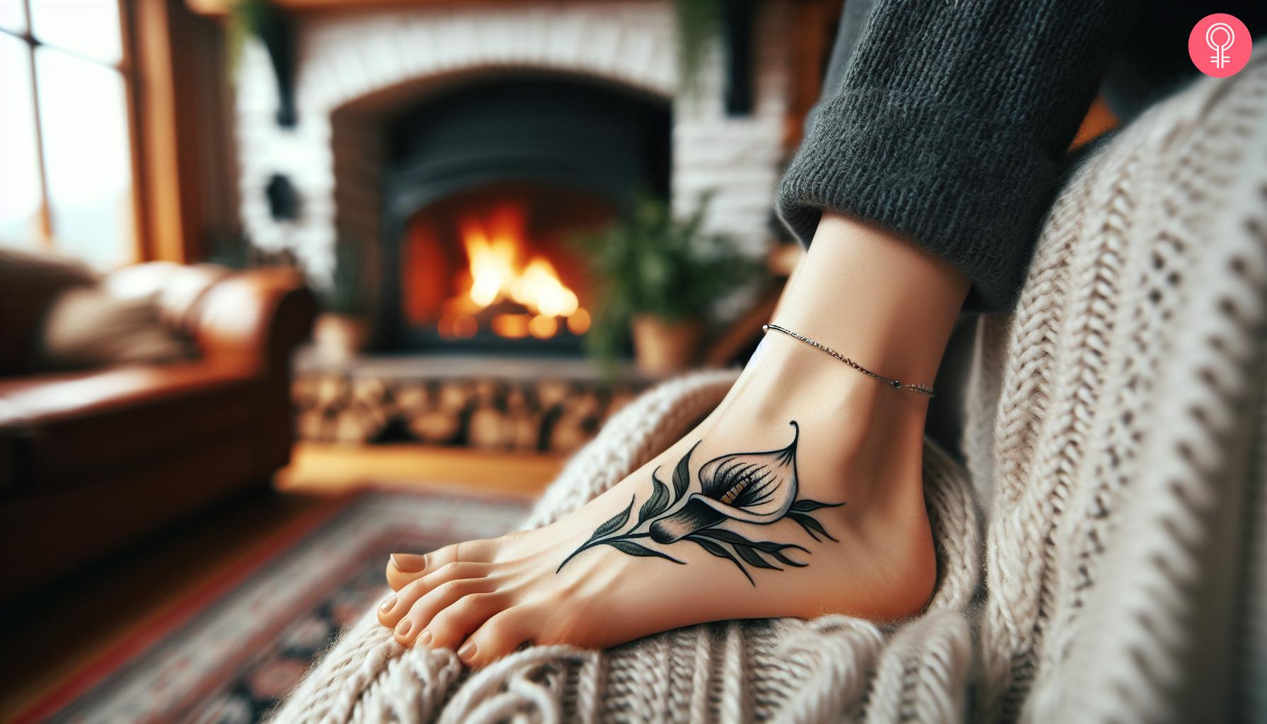 Calla lily tattoo on a woman's foot