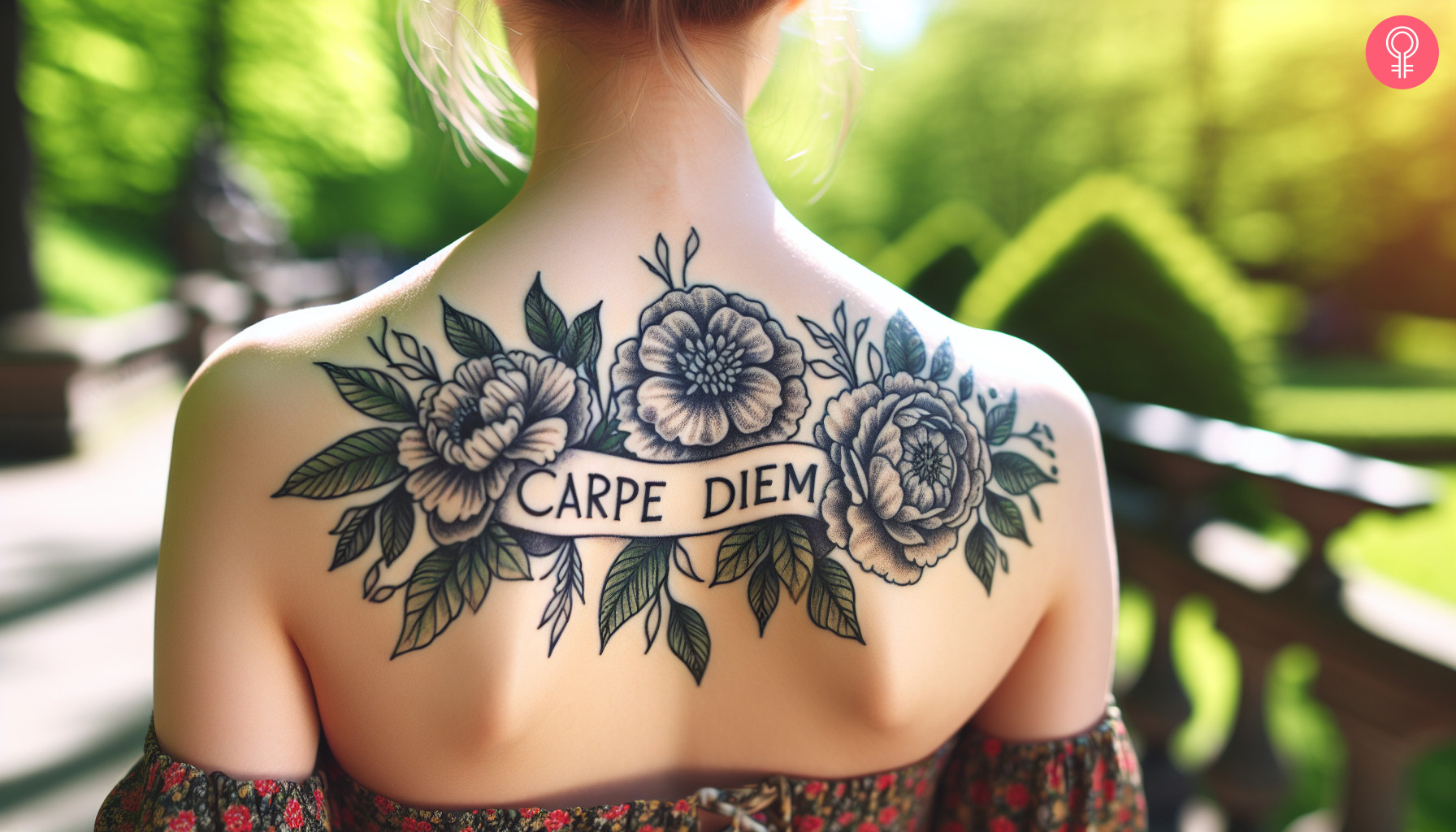 Carpe diem tattoo on a woman’s back