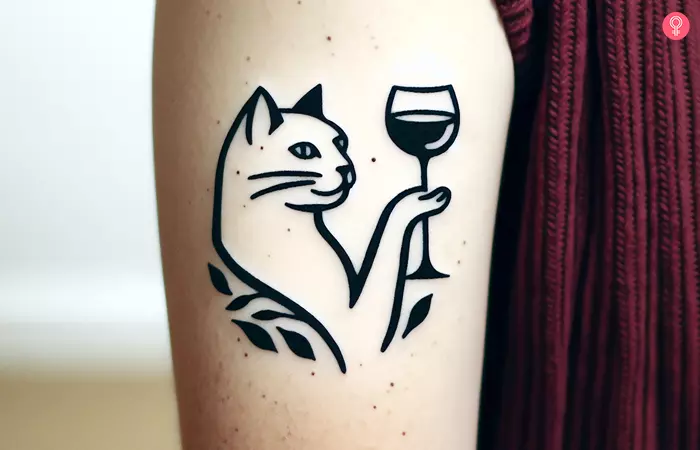 Cat with a wine glass on the upper arm