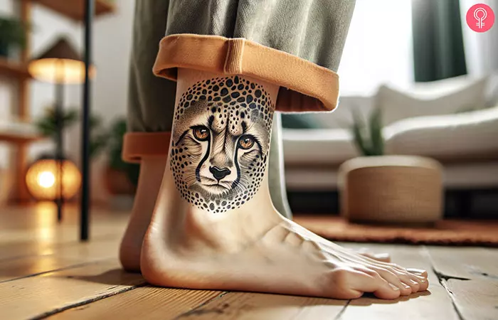 Cheetah eyes tattoo on a man’s ankle